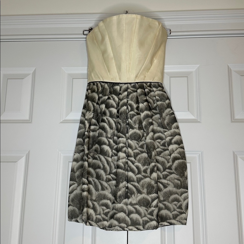 Stella McCartney Strapless Silk Pleated Cocktail Dress Cream Grey Sz36 XXS